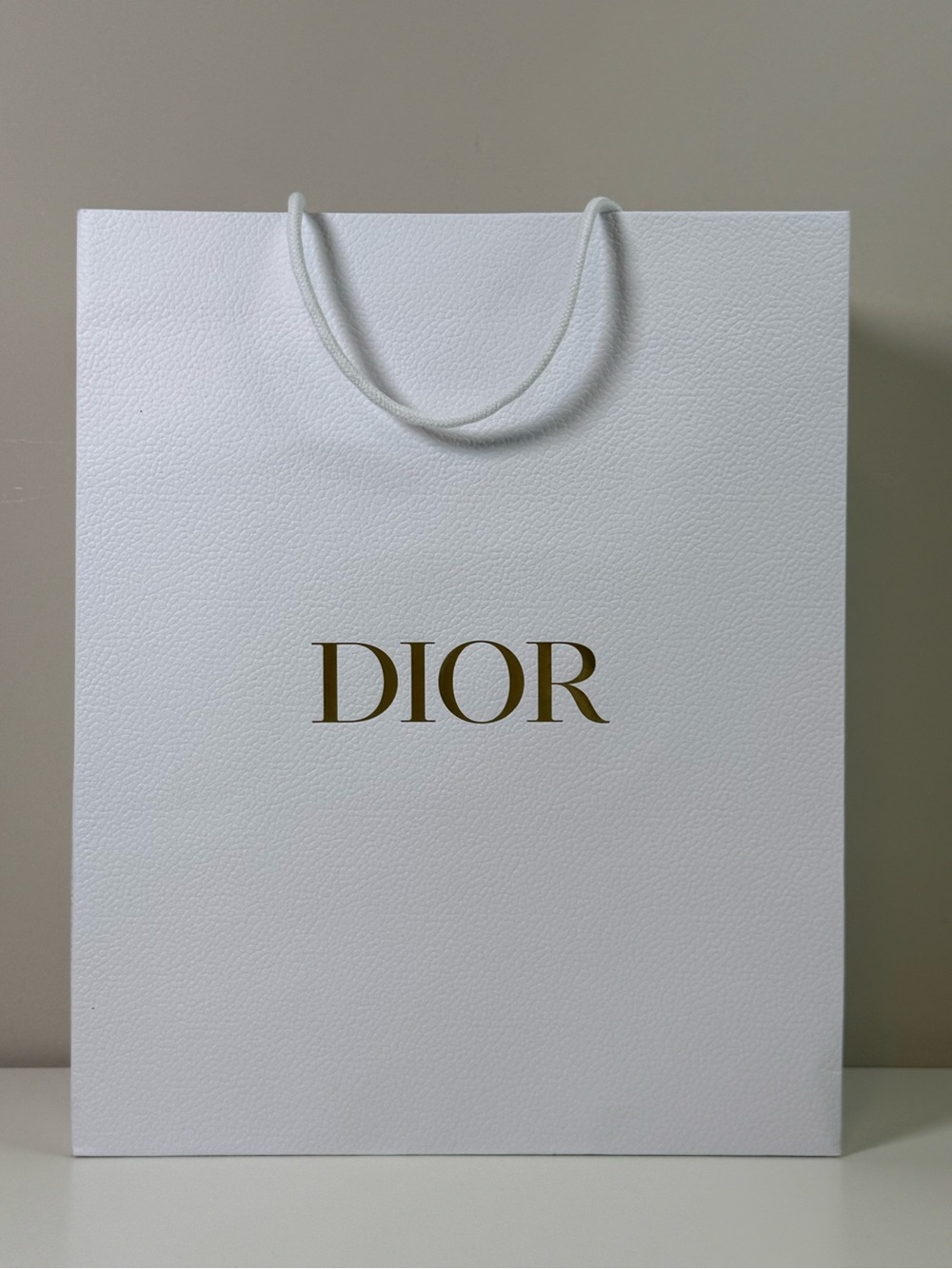 Dior White Textured Shopping Gift Bag Gold Logo Boutique Packaging